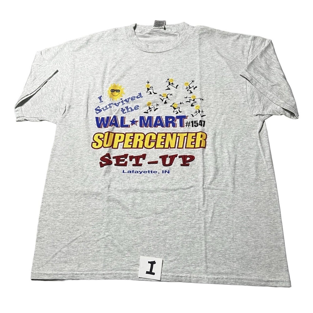 Vtg I Survived The Set Up Wal-Mart #1547 Lafayette IN Graphic T Shirt Sz XL